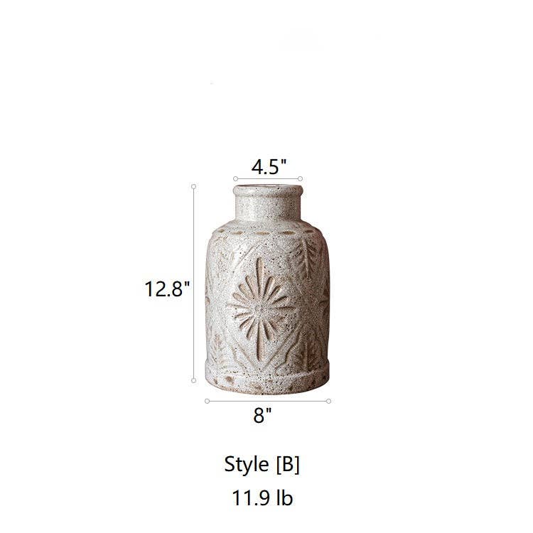 Carved Floral Vase in White - HER Home Design Boutique